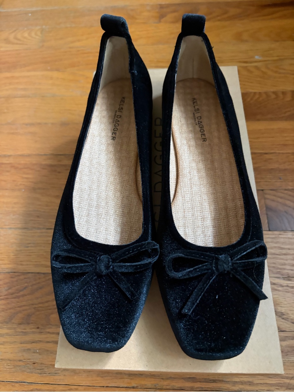 Kelsi Dagger Black Velvet Bow Ballet Flats